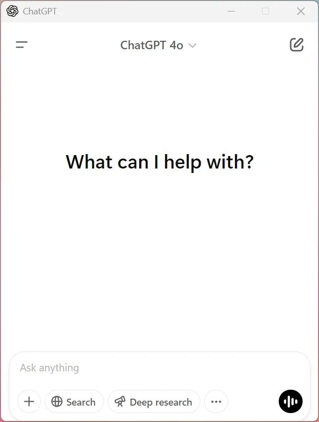OpenAI 공식 도움말 · 이전 Windows 앱 화면 예시