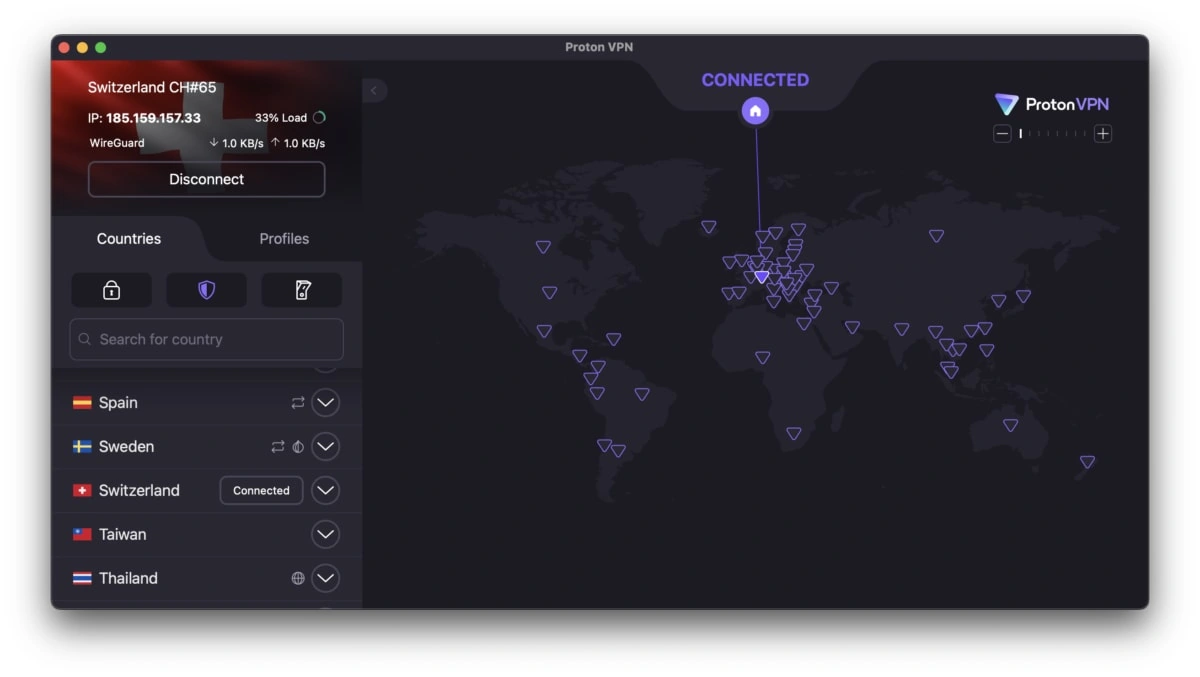 Proton VPN 공식 안내 · macOS 연결 완료 화면