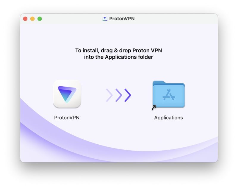 Proton VPN 공식 설치 안내 · 응용 프로그램 폴더로 복사