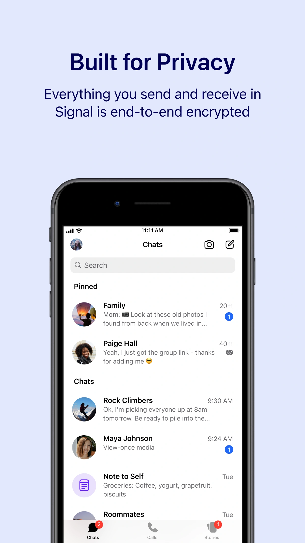 Signal Messenger, LLC 제공 · App Store의 iPhone 앱 화면 예시