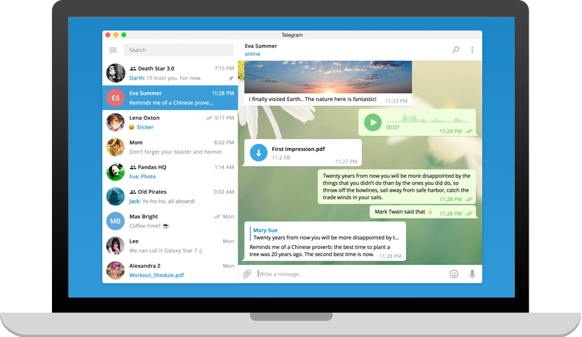 Telegram 공식 다운로드 페이지 · 데스크톱 화면 예시