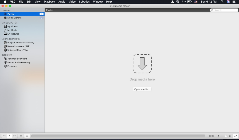 VideoLAN 공식 문서의 macOS 첫 실행 화면