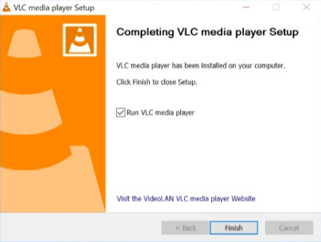 VideoLAN 공식 문서의 Windows 설치 완료 화면