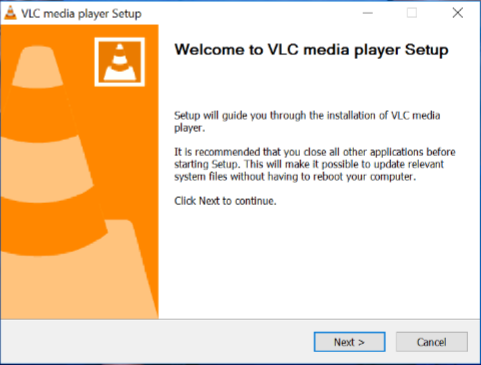 VideoLAN 공식 문서의 Windows 설치 시작 화면